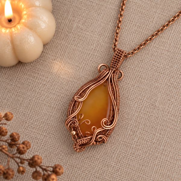 biżuteria z kamieniami naturalnymi miedziany naszyjnik z karneolem taika jewelry