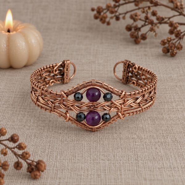 miedziana bransoletka z ametystem talizman spokoju taika jewelry