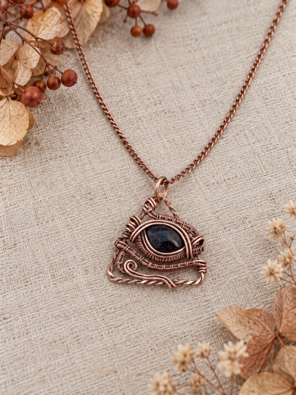 Miedziany naszyjnik Oko Proroka wykonany recznie technika wire wrapping